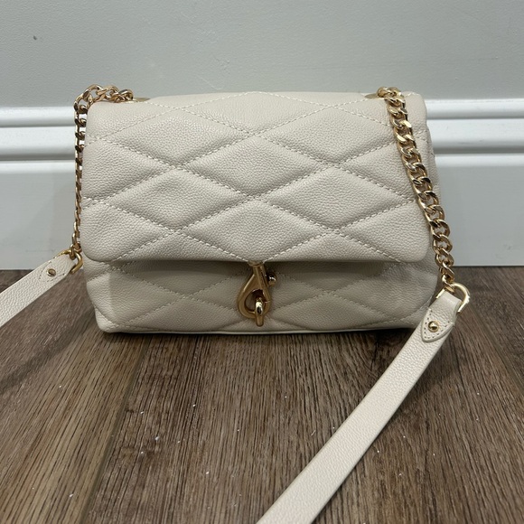 NWT- Rebecca Minkoff Edie Quilted Leather Crossbody w/Gold Chain Hardware Pearl - Picture 3 of 10